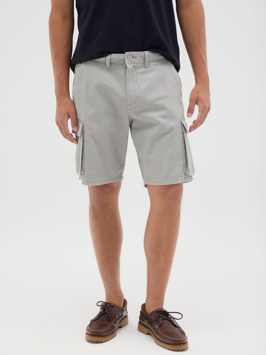 Men's grey pure cotton regular fit shorts_1