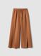 Brown wide-leg linen and viscose-blend trousers_0