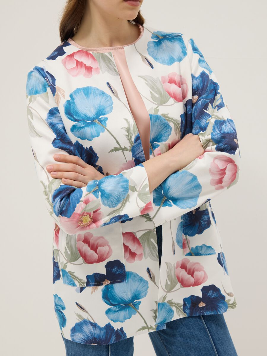 Multicolour collarless floral blazer, regular fit_3