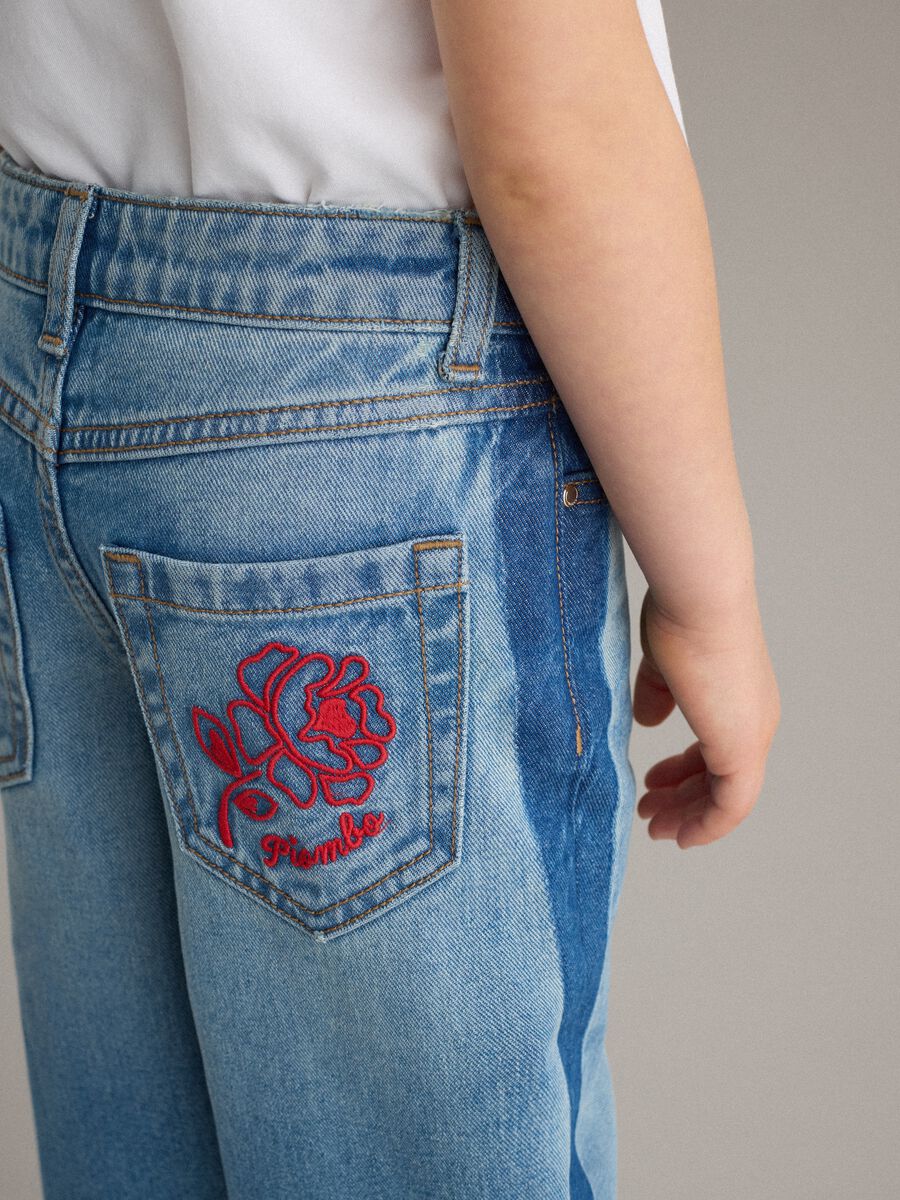 Girls' wide leg pure cotton blue jeans_2