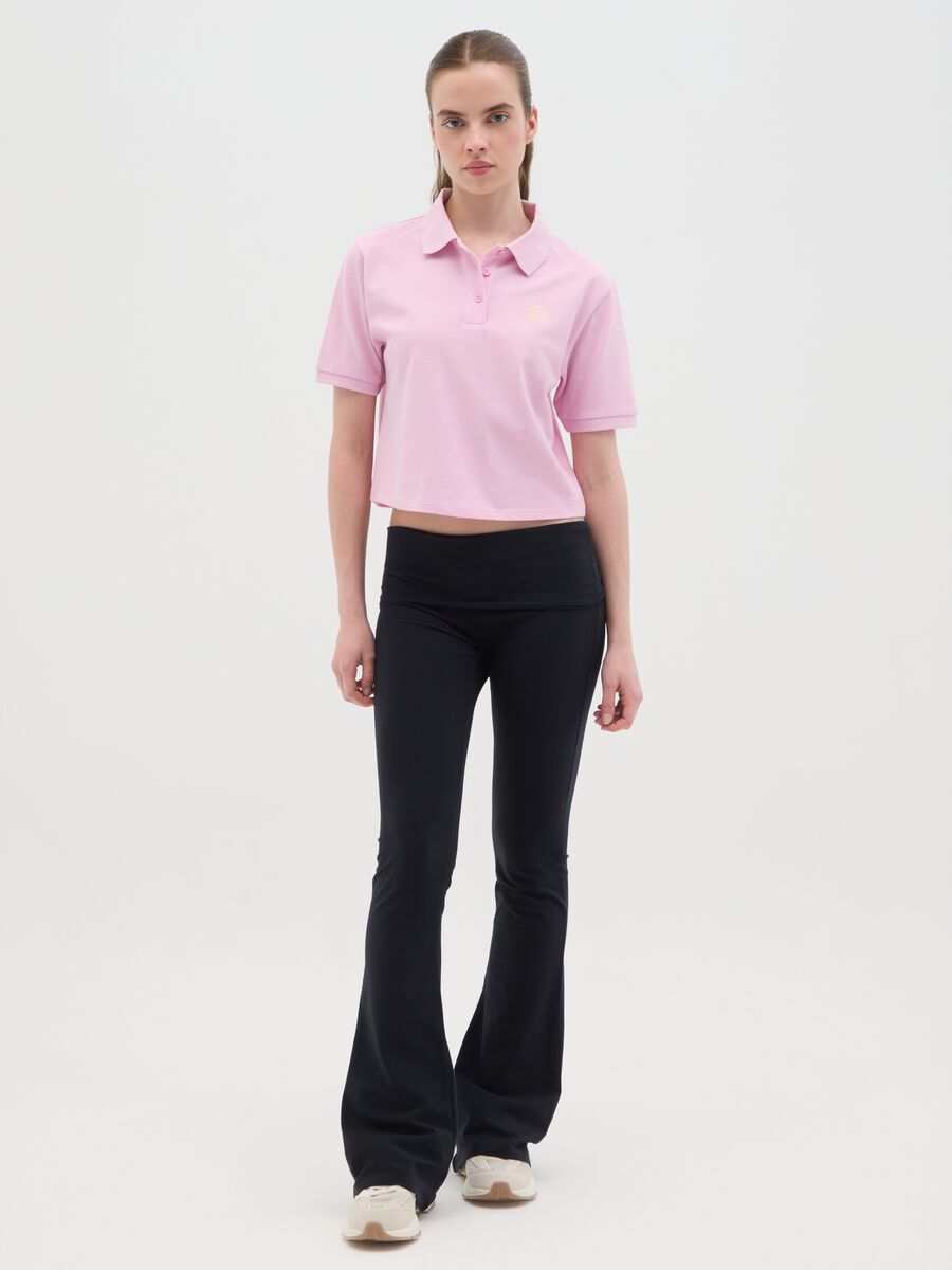 Women's pure cotton pink polo regular fit with classic collar and embroidered logo_1