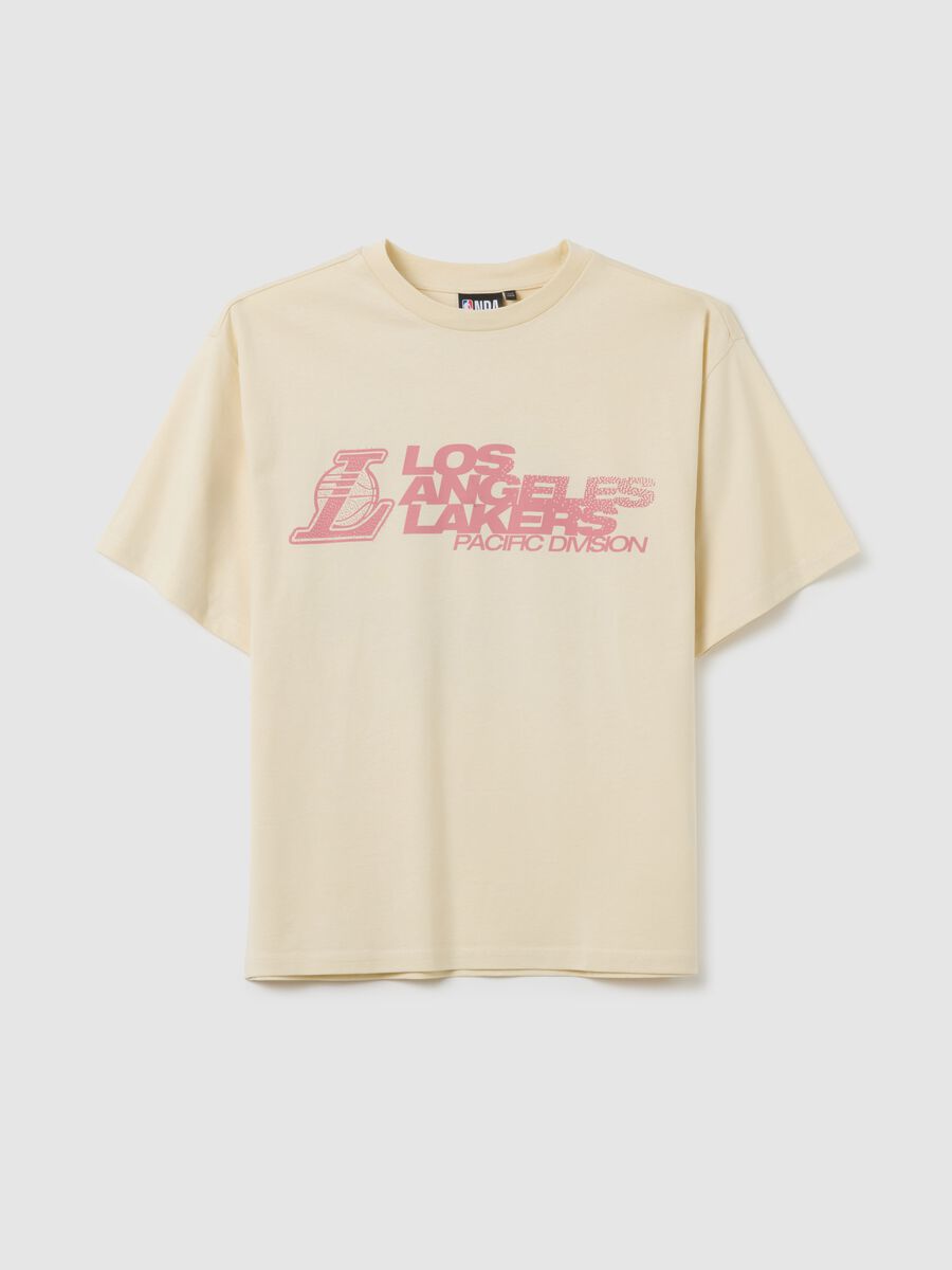Children's beige pure cotton T-shirt regular fit with Los Angeles Lakers logo_3