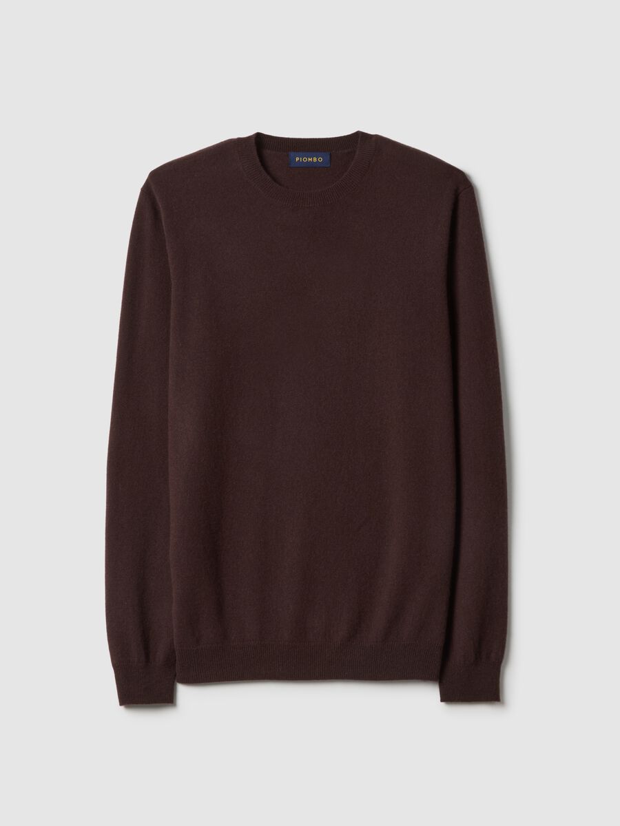 Pullover girocollo marrone in puro cashmere regular fit_4