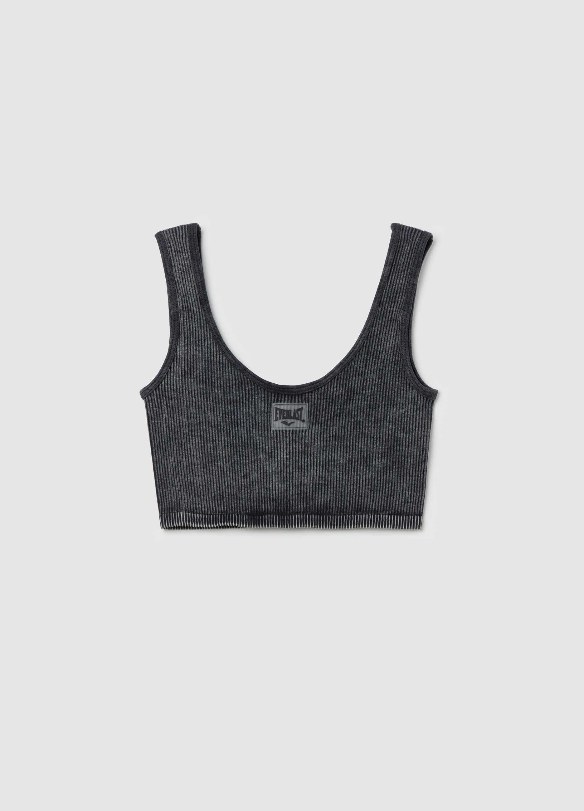 Grey ribbed crop sports top