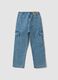 Jeans cargo denim azzurro in misto cotone e viscosa straight fit_1