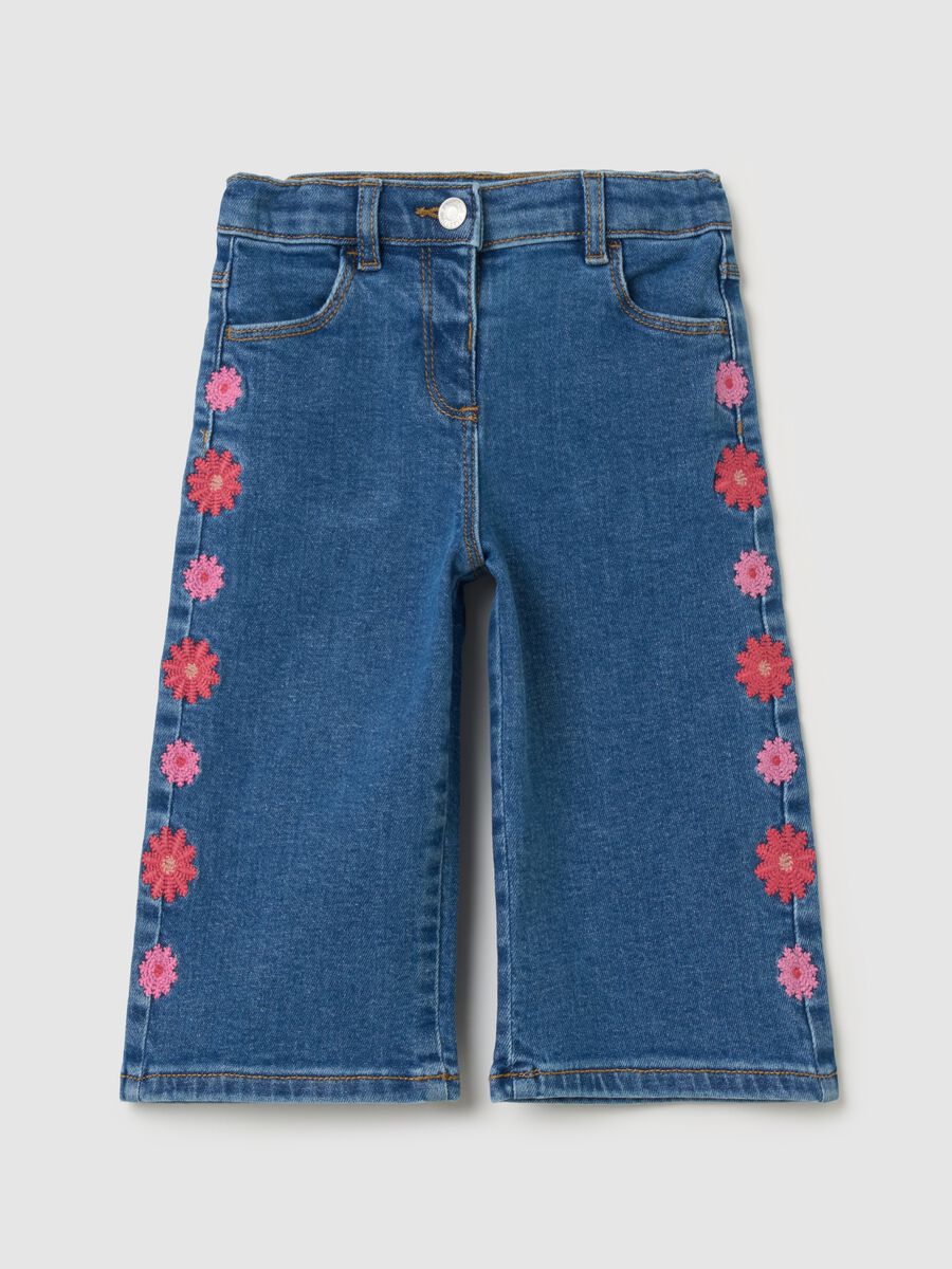 Wide-leg jeans with flowers embroidery_0