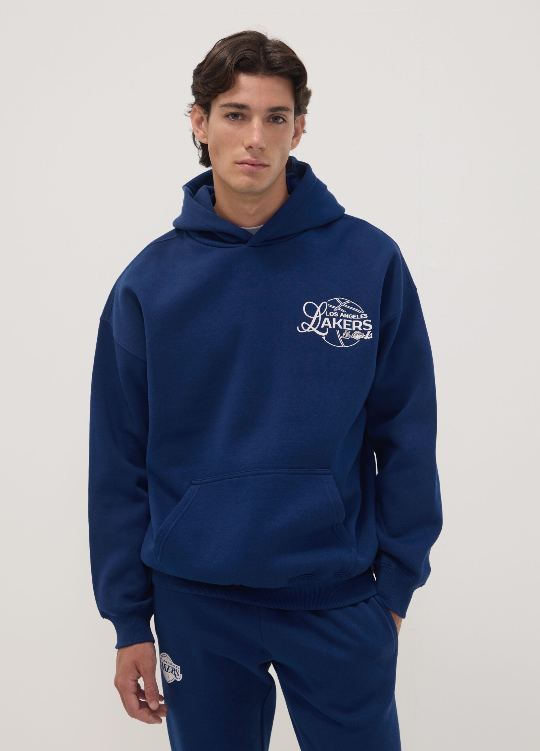 Blue cotton-blend hoodie with Lakers print