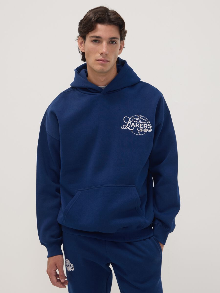 Felpa blu con cappuccio in misto cotone con stampa Lakers_0