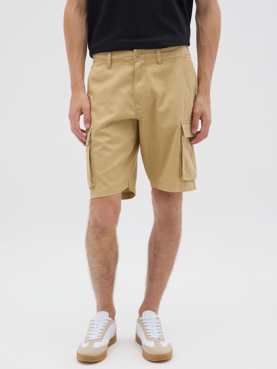 Men's beige pure cotton regular fit shorts_1