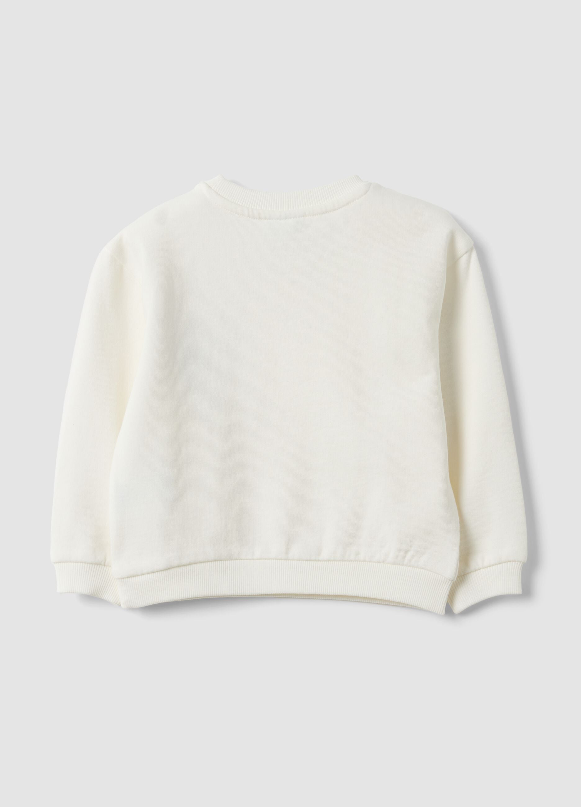 White oversized pure cotton sweatshirt with heart print for baby girl
