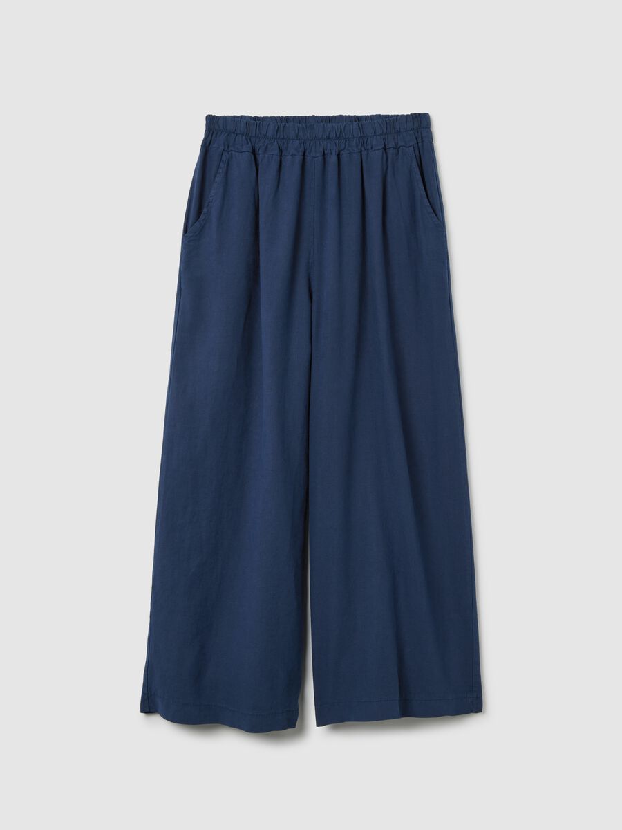 Blue Linen Blend Wide Leg Trousers_4