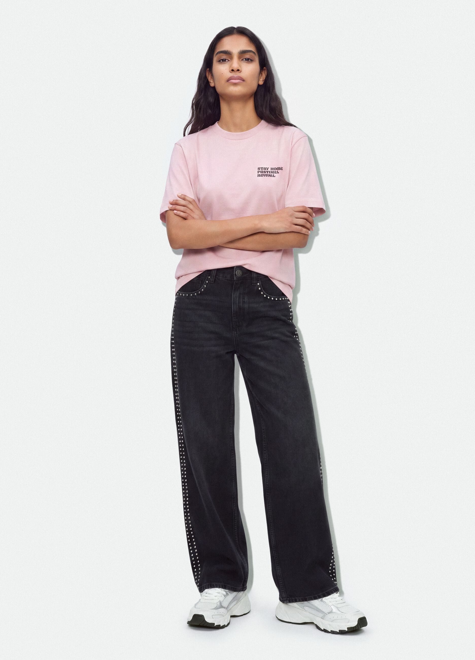 Pink relaxed-fit pure cotton T-shirt with print