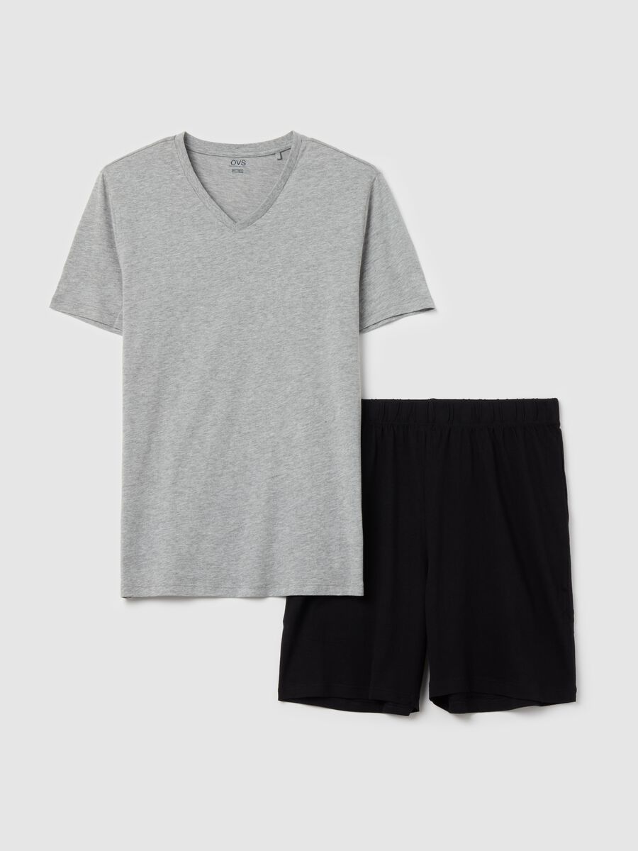 Short cotton pyjamas with V-neck_0