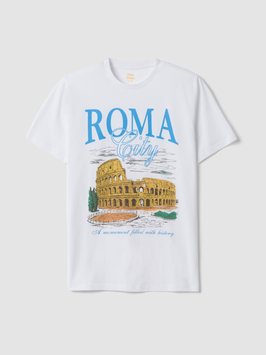 White pure cotton T-shirt with print, regular fit_4