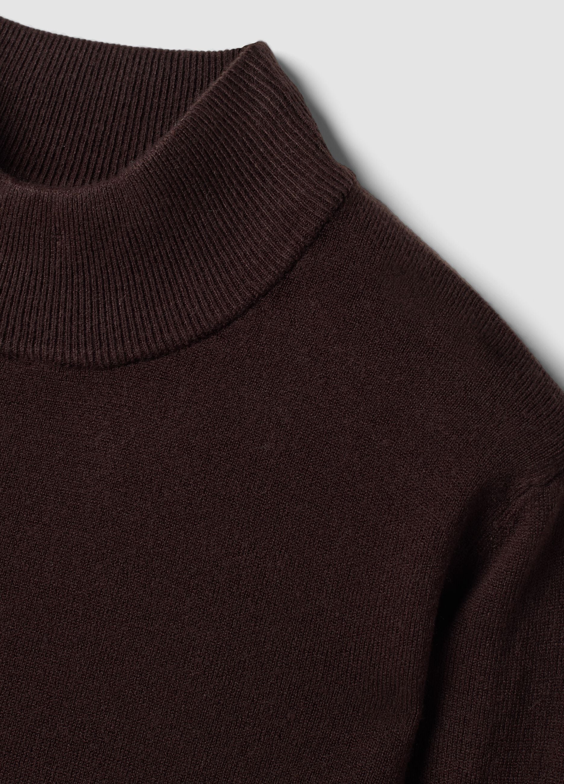 Brown long-sleeve top with raised neck, regular fit