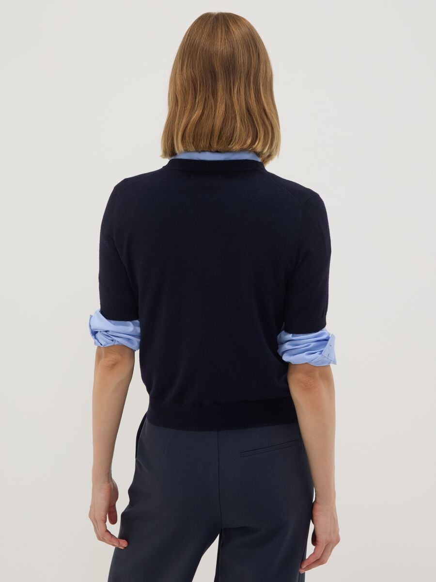 Maglia blu in misto lana a maniche corte girocollo regular fit_3