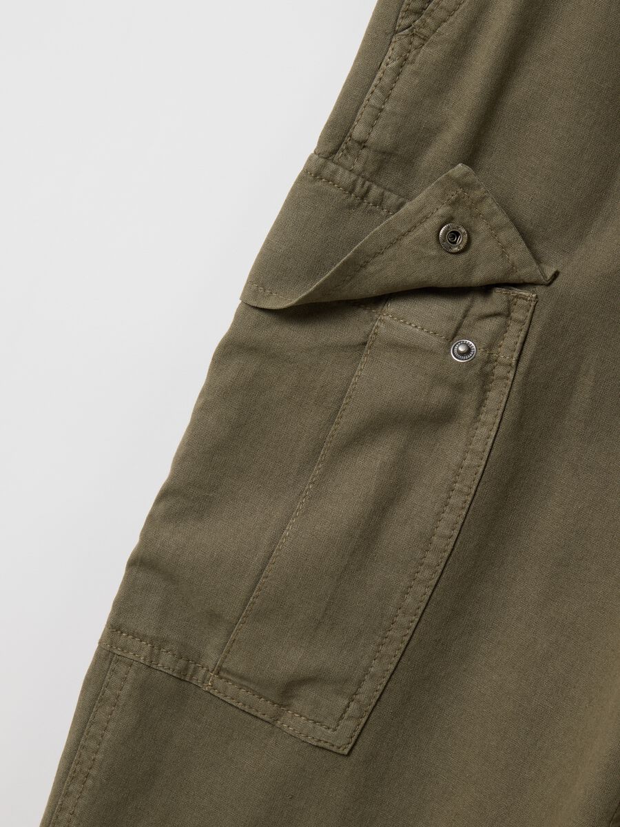 OVS Green Linen and Cotton Cargo Trousers_1