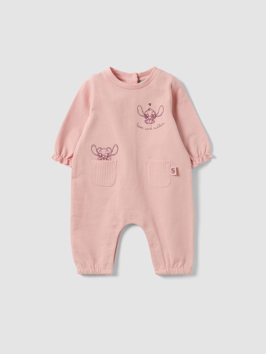 Tutina rosa in puro cotone organico con stampa Stitch per neonata_0