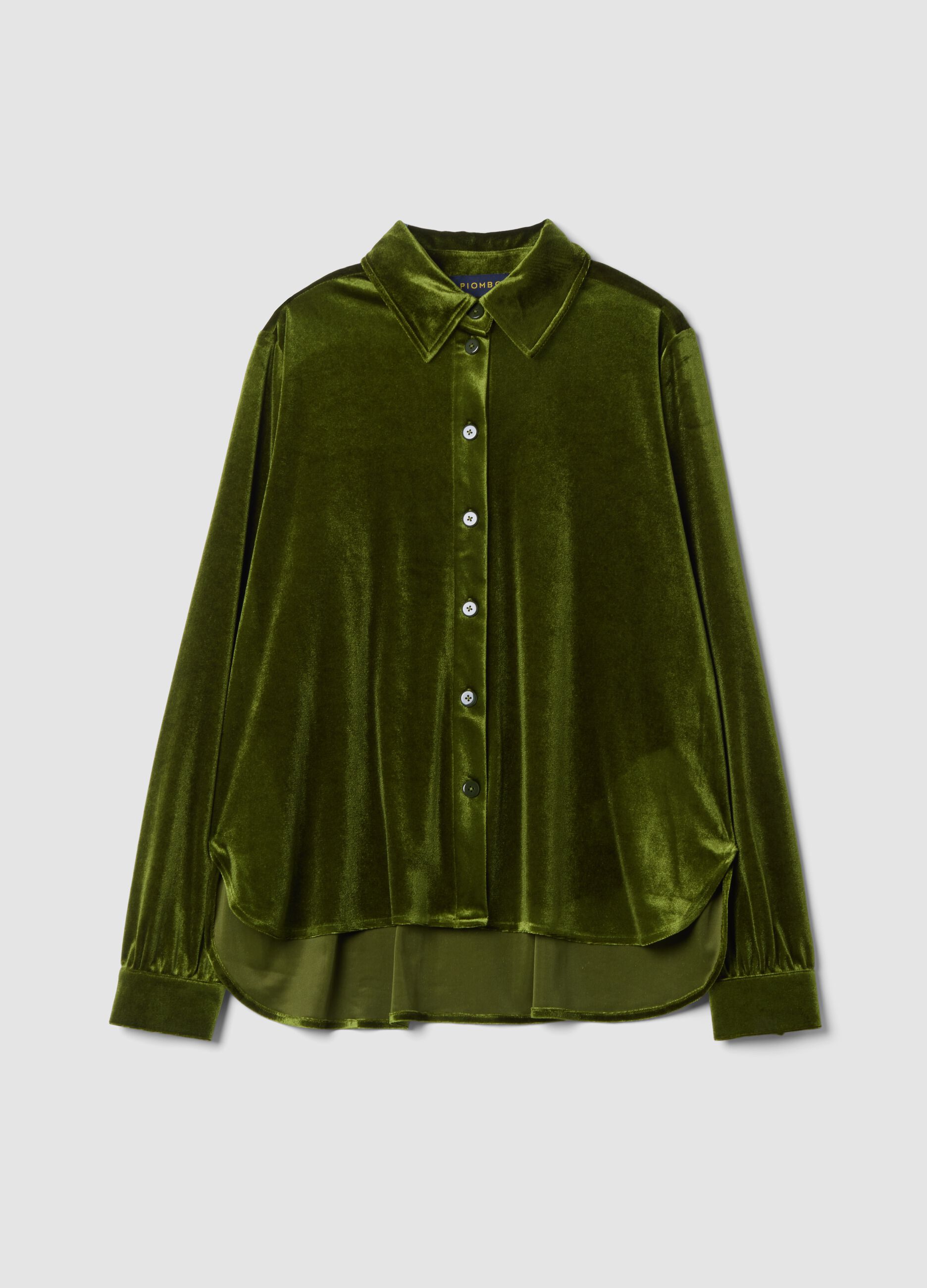 Green regular-fit stretch shirt with velvet-effect finish