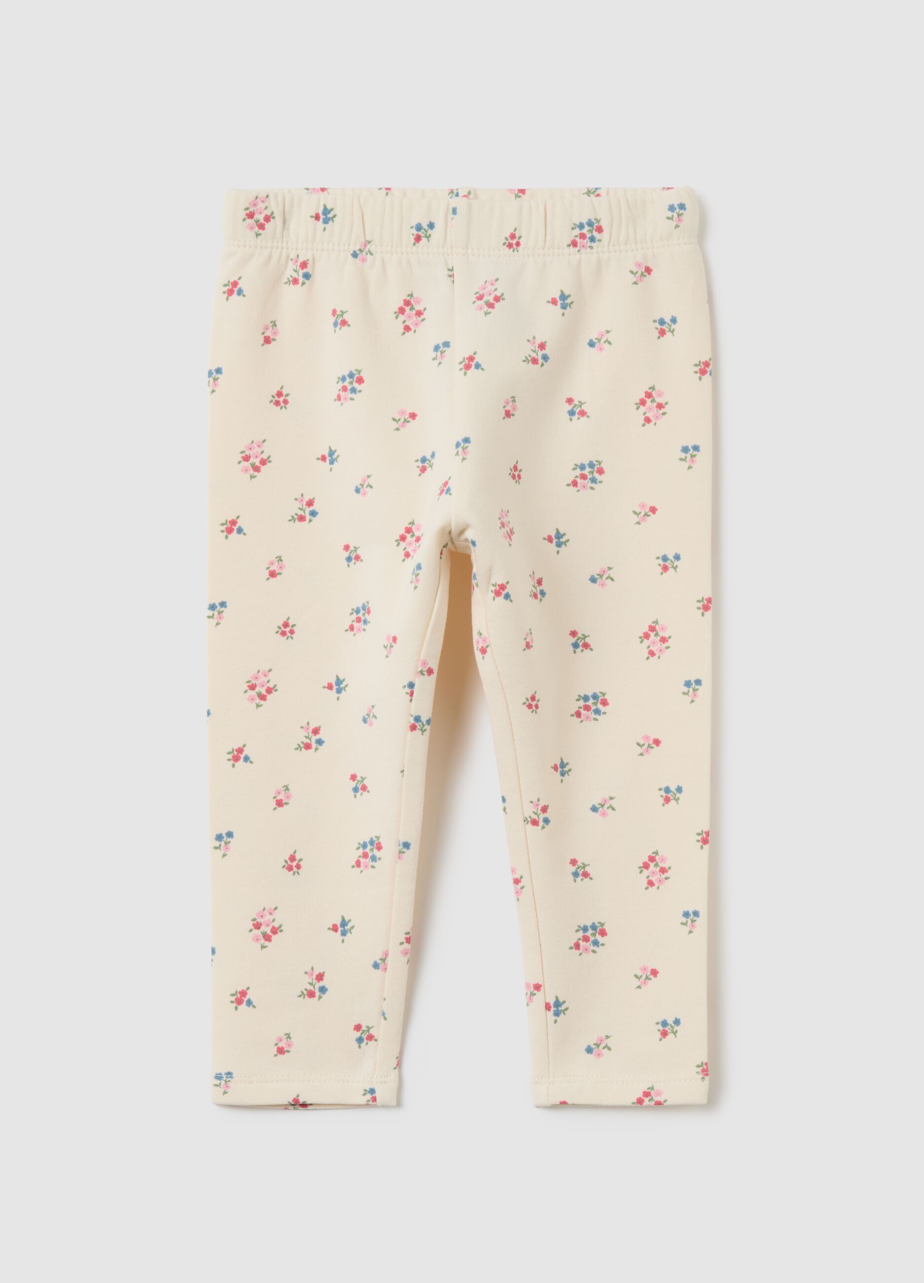 Girls' beige slim fit cotton leggings