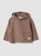 Cardigan marrone in maglia con girocollo e cappuccio_0