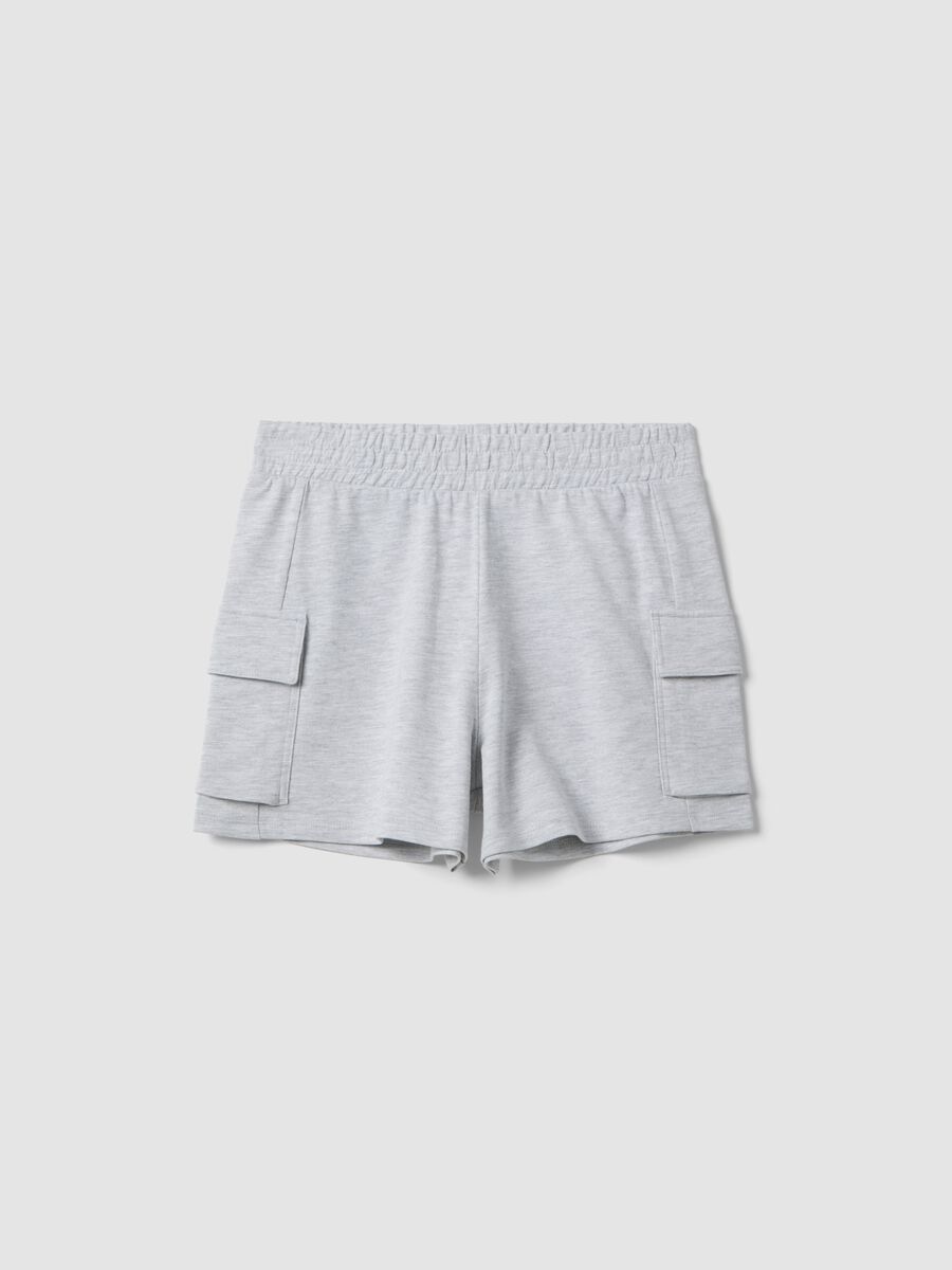 Grey cotton blend cargo shorts for girls relaxed fit_3