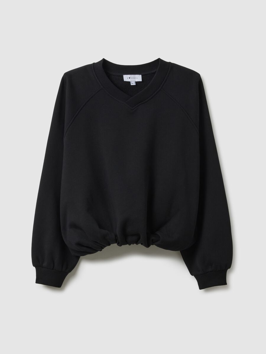 Black oversized cotton blend sweatshirt with V-neck_4