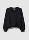 Black oversized cotton blend sweatshirt with V-neck_4
