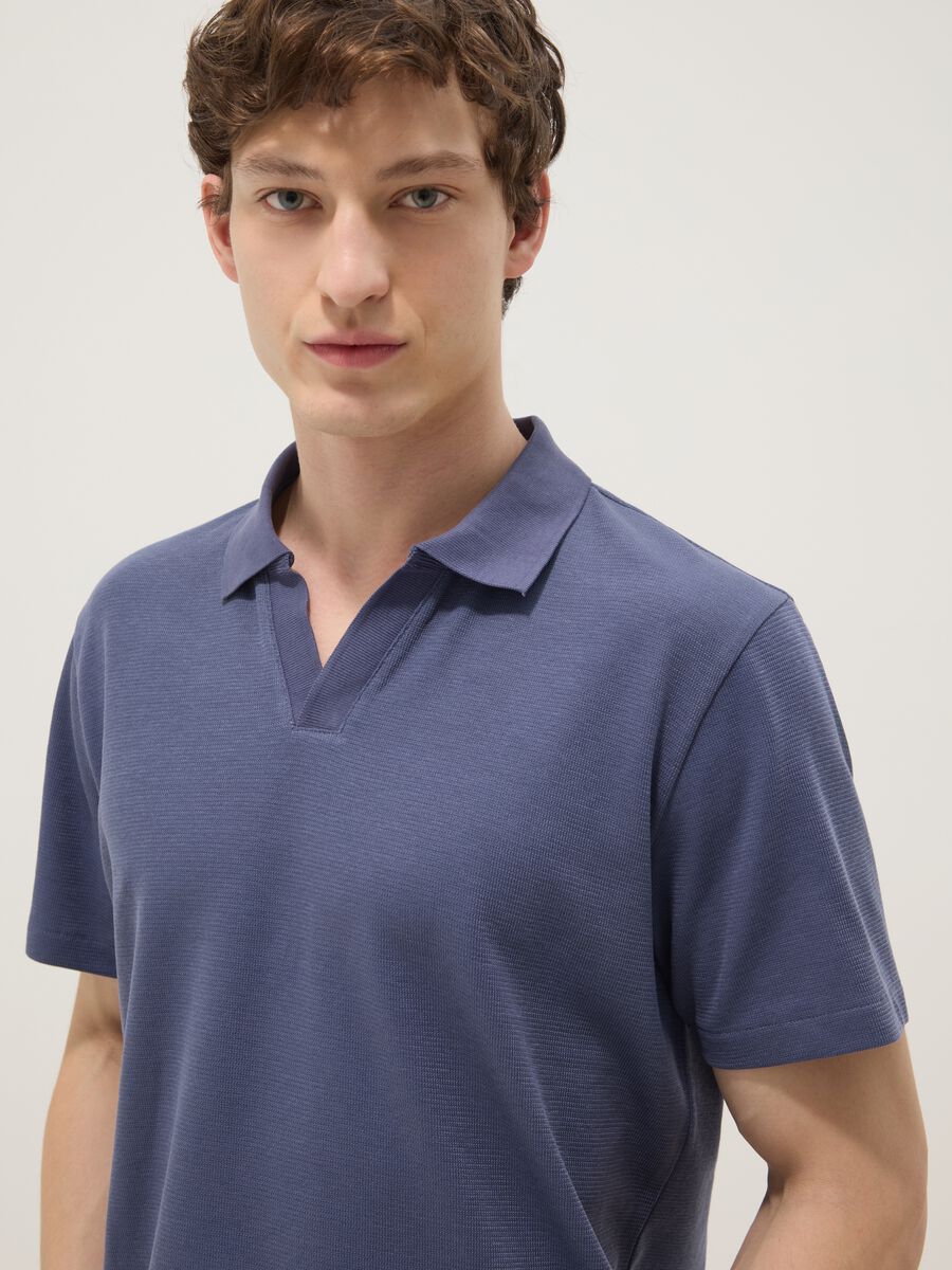 Blue stretch cotton polo shirt_0