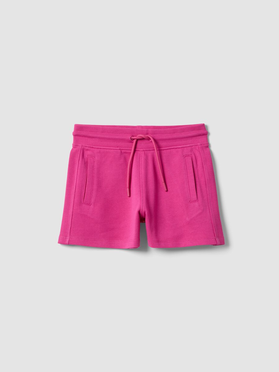 Shorts rosa in puro cotone organico da ragazza con vita elasticizzata_0