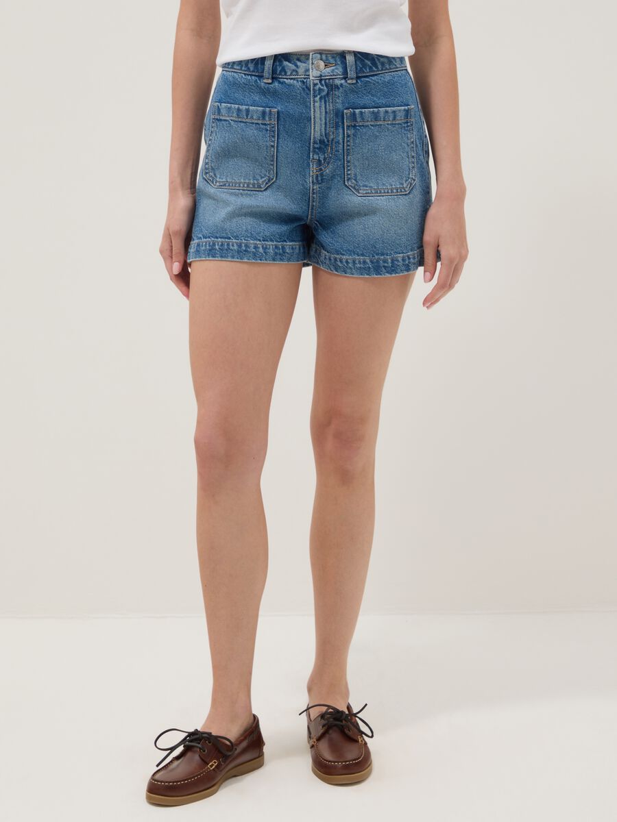 Blue pure cotton denim shorts_2