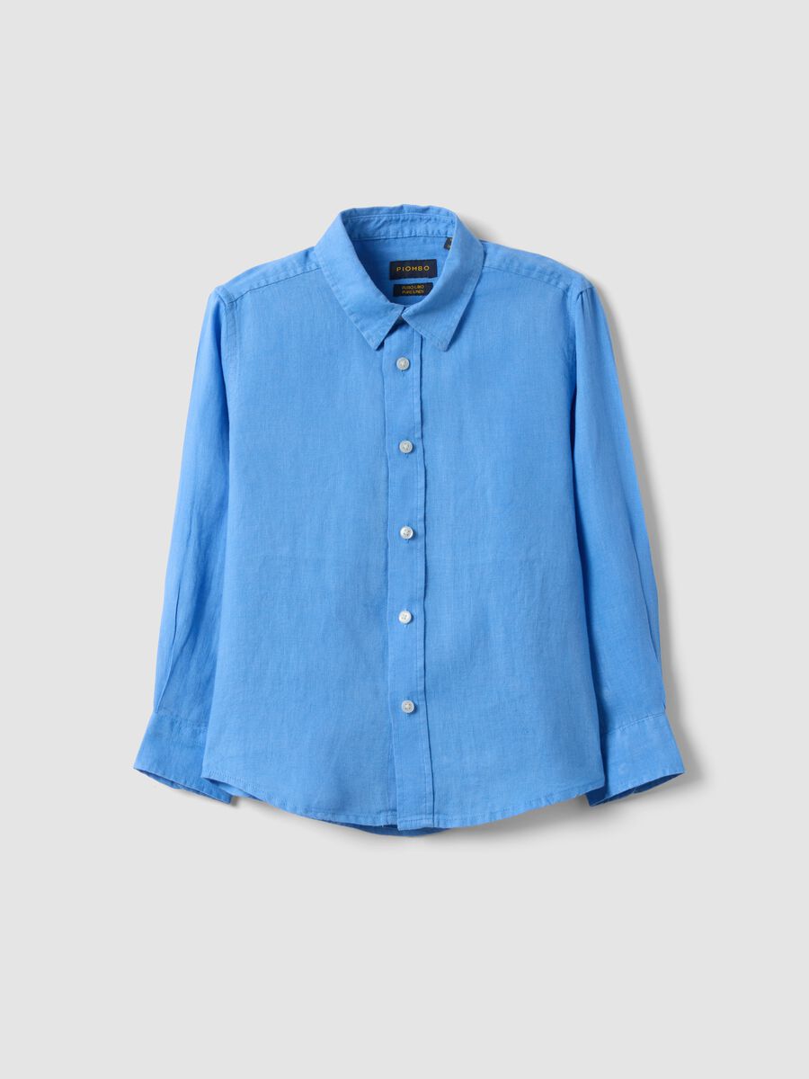 Camicia in puro lino azzurra oversize fit da bambino_0