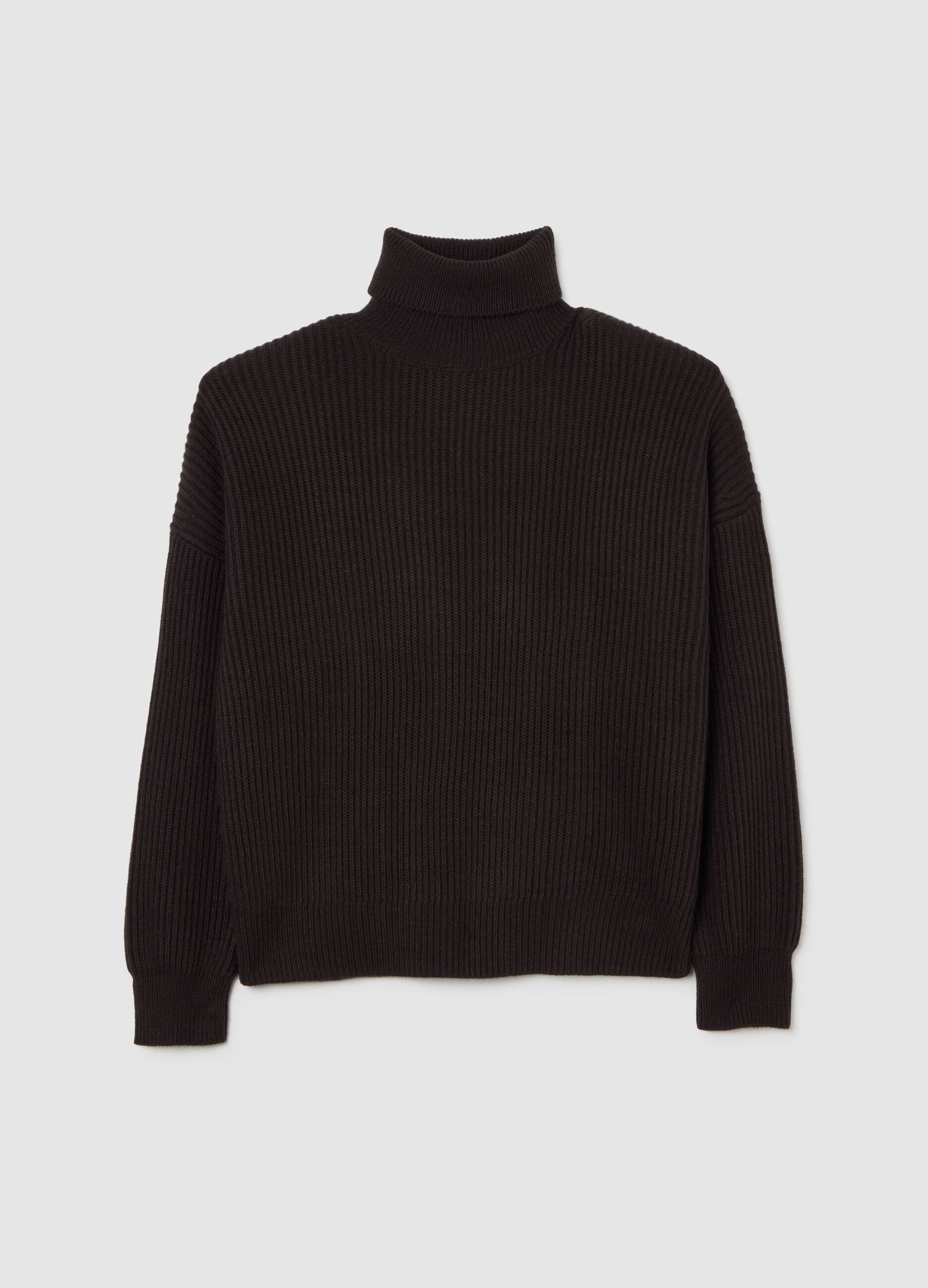 Black High Neck Sweater in Mixed Materials