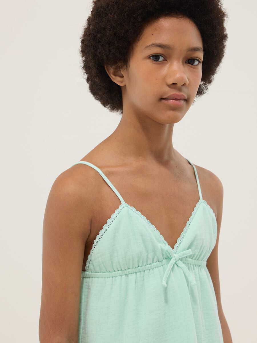 Green pure cotton mini dress with thin straps_2
