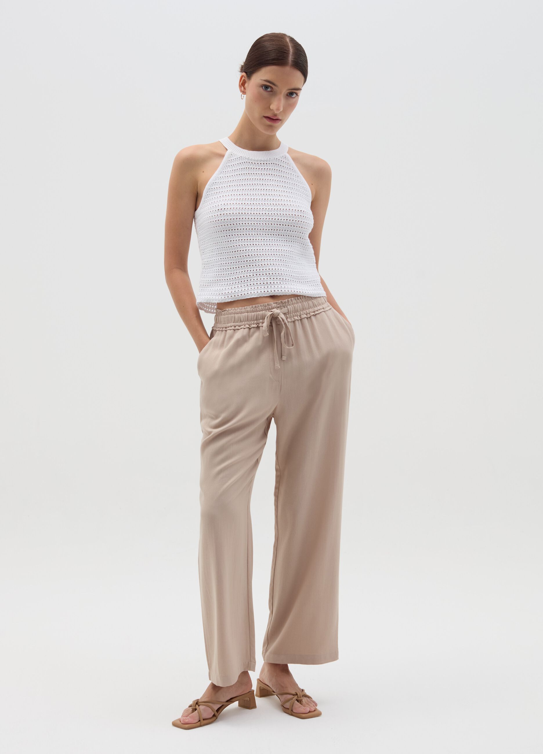 Jogger trousers in viscose with drawstring