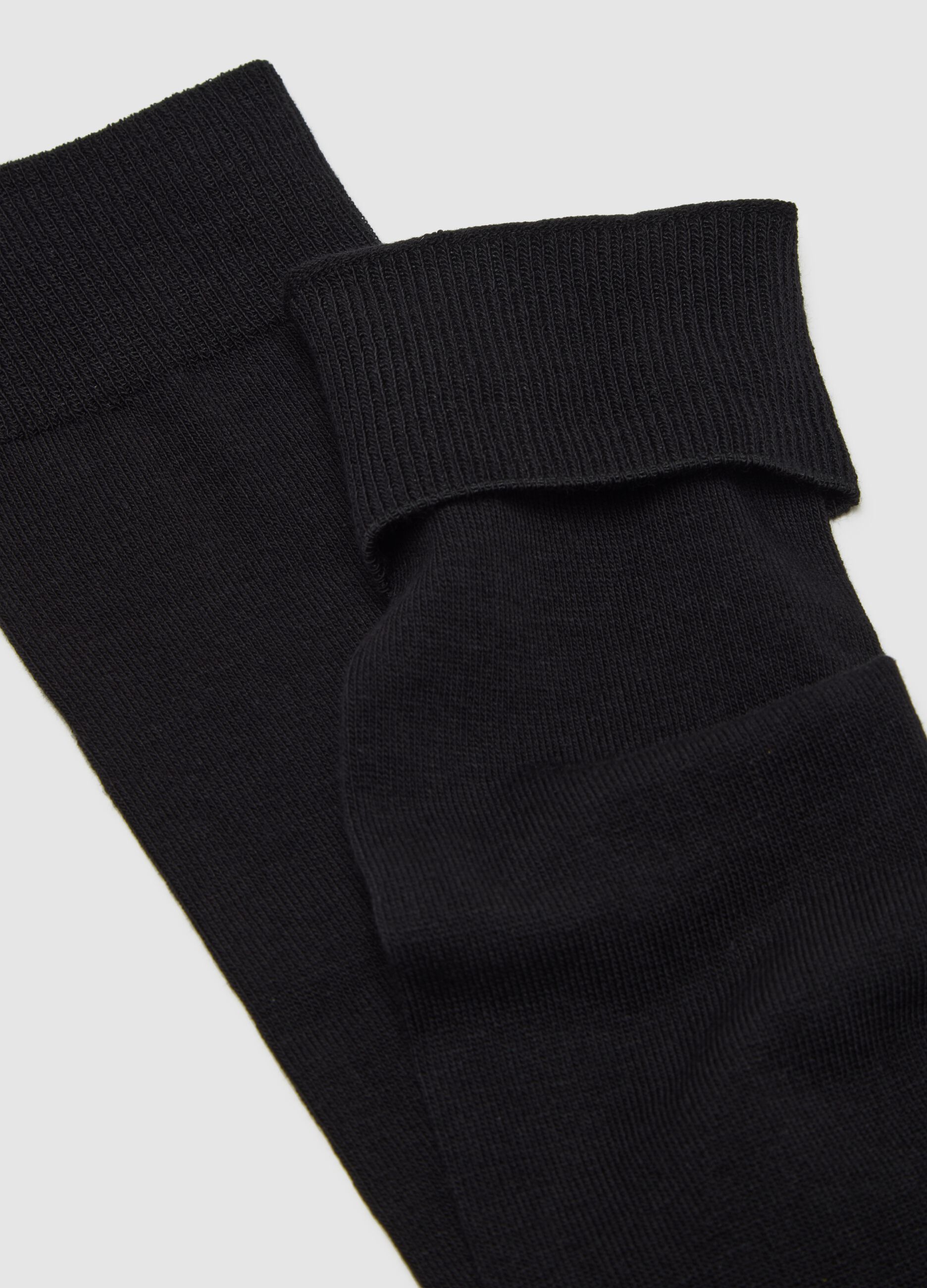 Black bi-pack long cotton stretch socks
