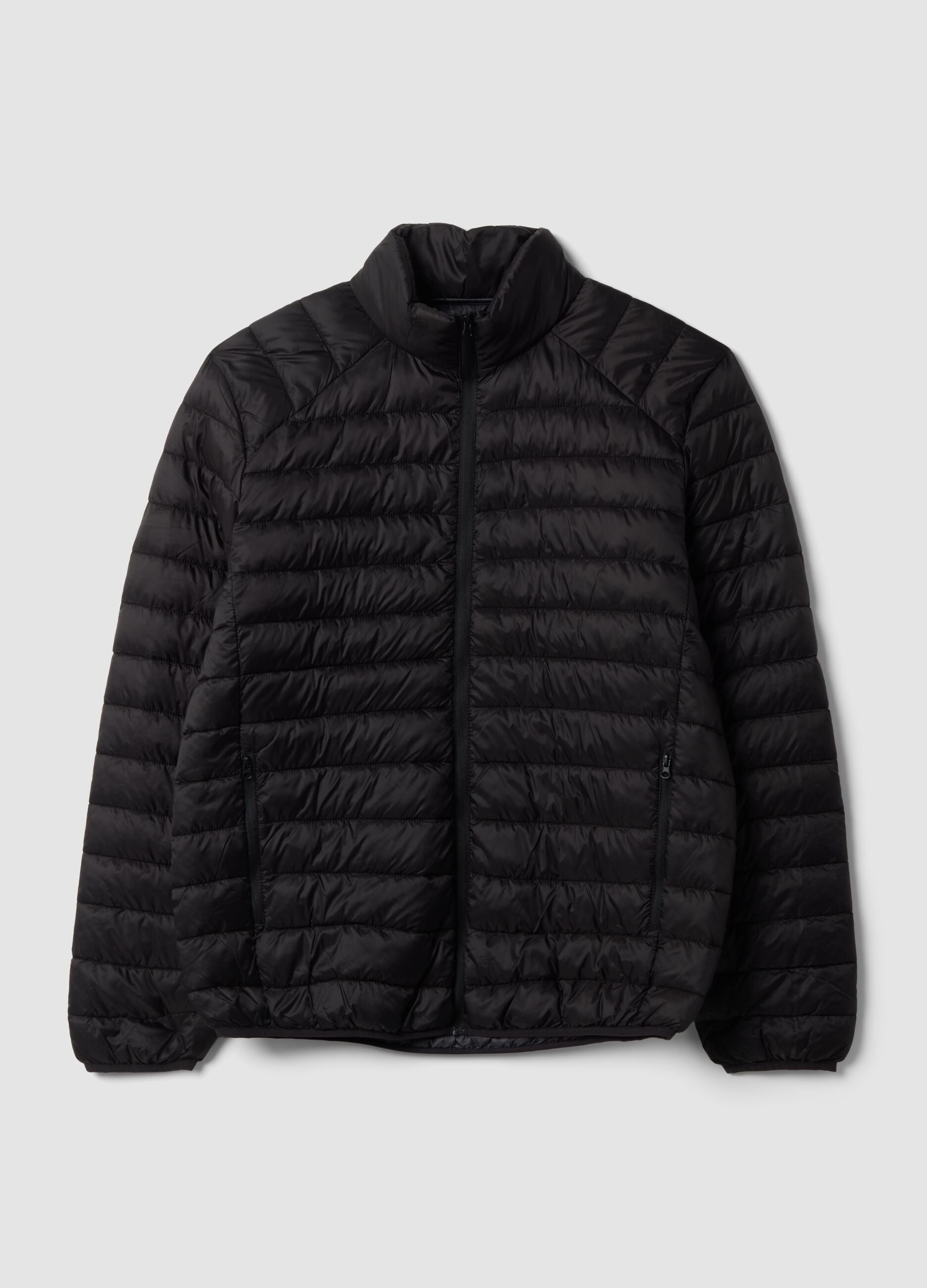 Black Ultralight padded jacket, regular fit, with zip