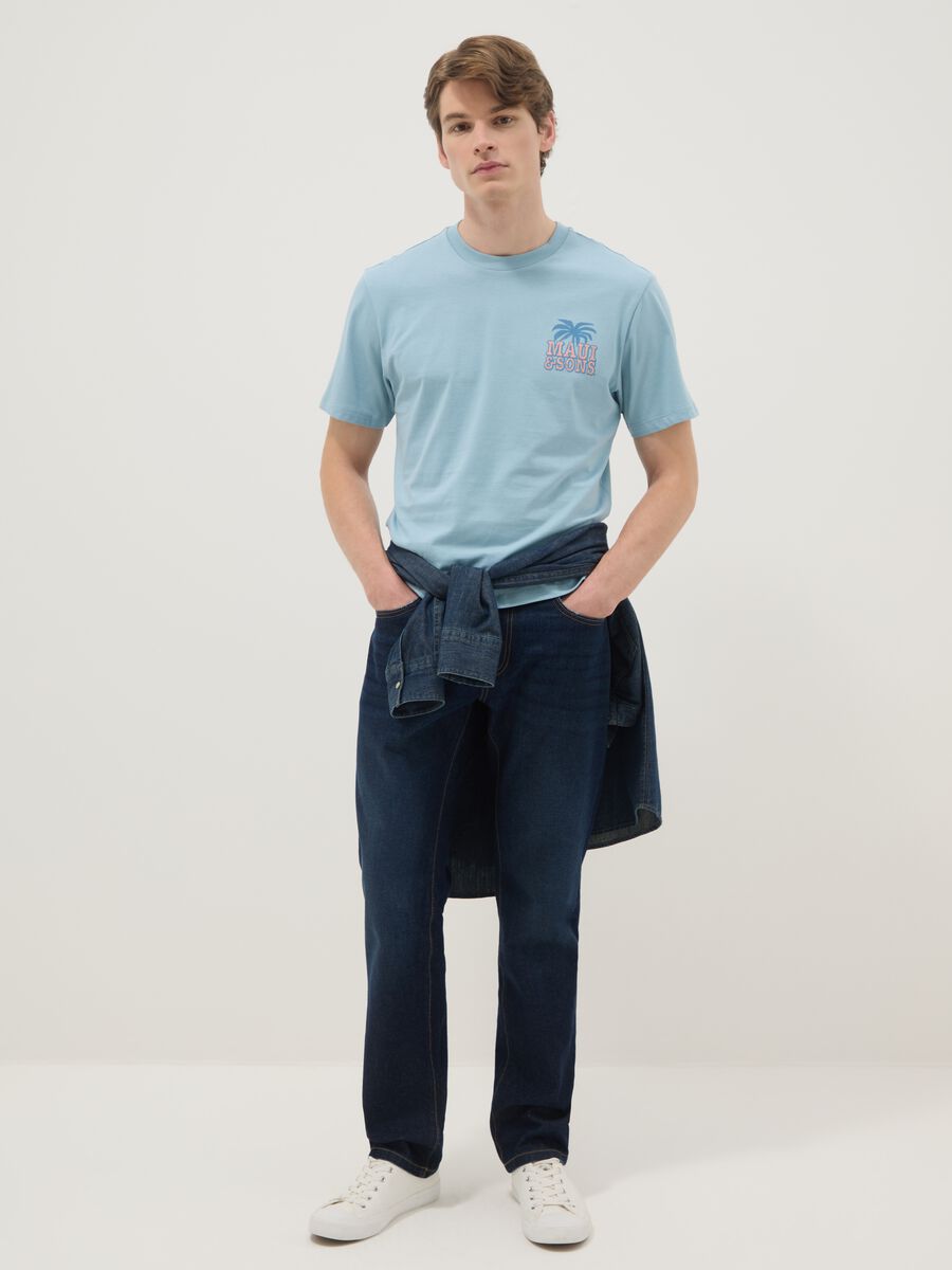 T-shirt azzurra a maniche corte in puro cotone con stampa relaxed fit_1