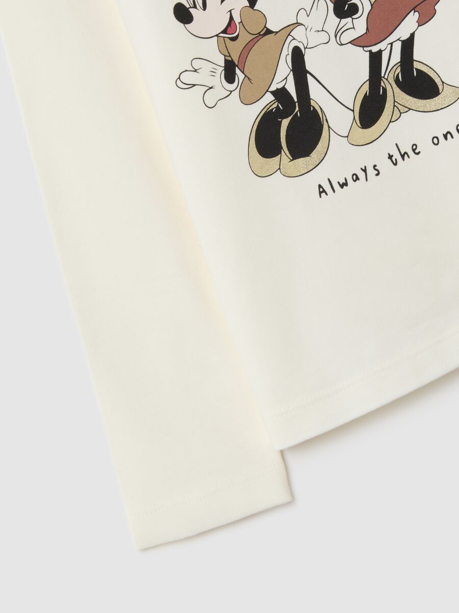 Girls' beige cotton-blend regular fit t-shirt with Minnie_3