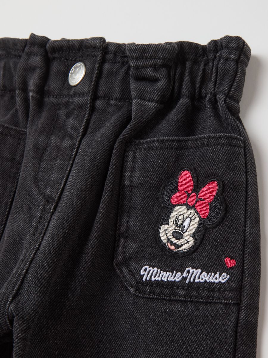 Paper bag jeans with Minnie Mouse patch_2
