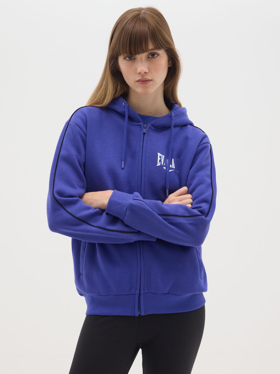Felpa in misto cotone blu regular fit con cappuccio e zip_0