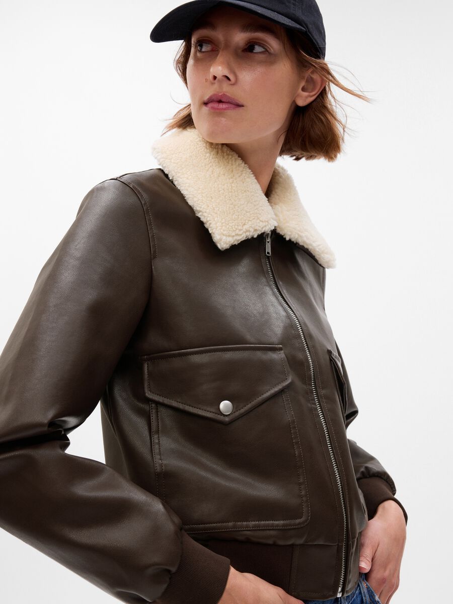 Bomber effetto lucido con colletto in sherpa_2