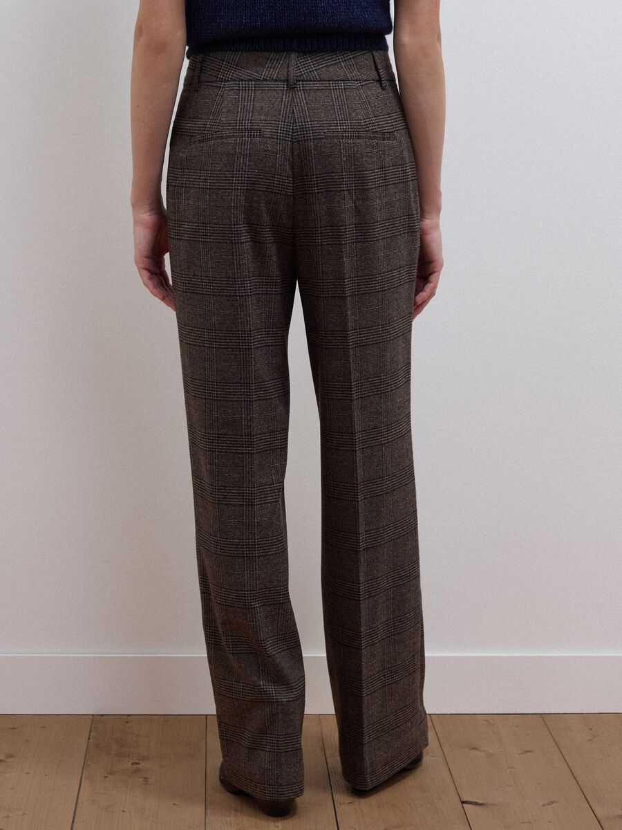 Brown wide-leg checked stretch-viscose trousers_2
