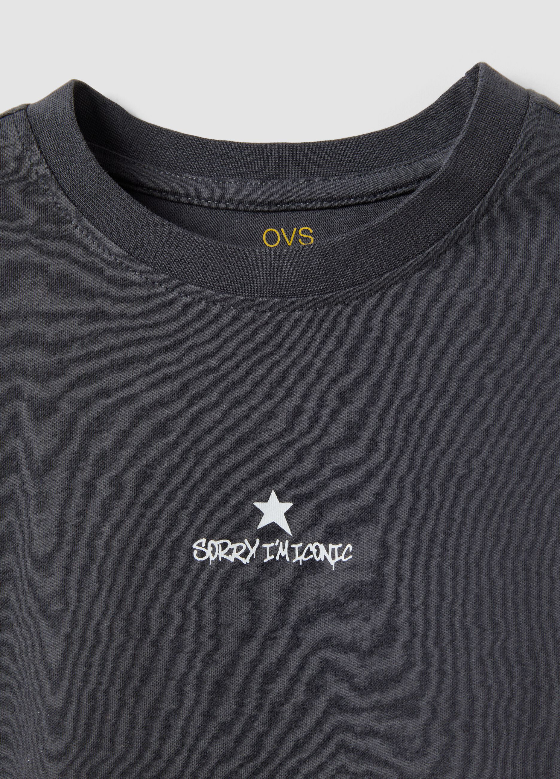 Grey pure organic cotton T-shirt with front and back print for girls