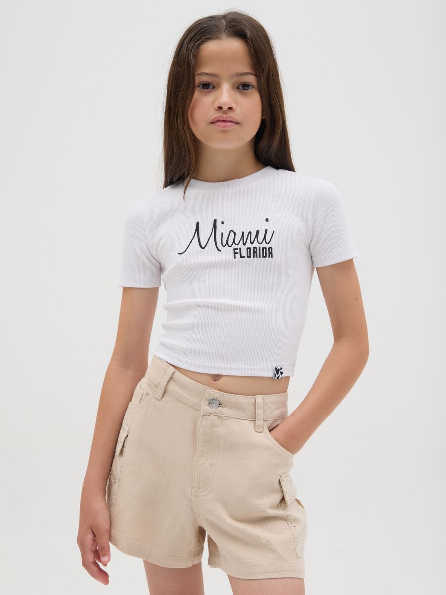 T-shirt da ragazze in cotone elasticizzato bianca fitted_0