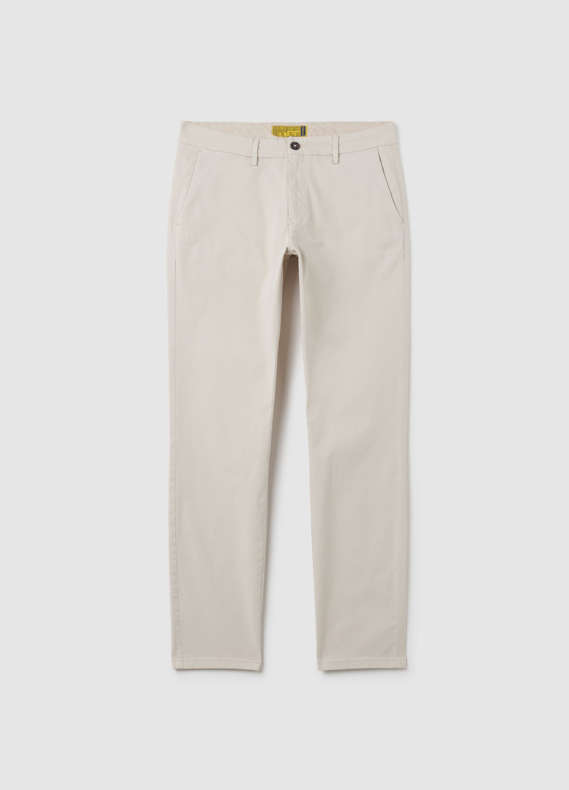 Slim fit beige cotton trousers