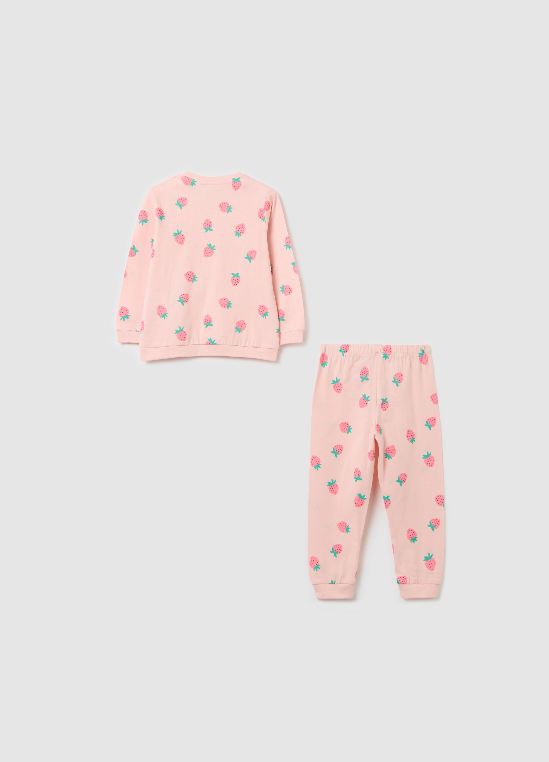 Pink organic cotton pyjamas with strawberries print