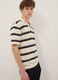 Beige striped pure cotton polo shirt with classic collar, oversized fit_0