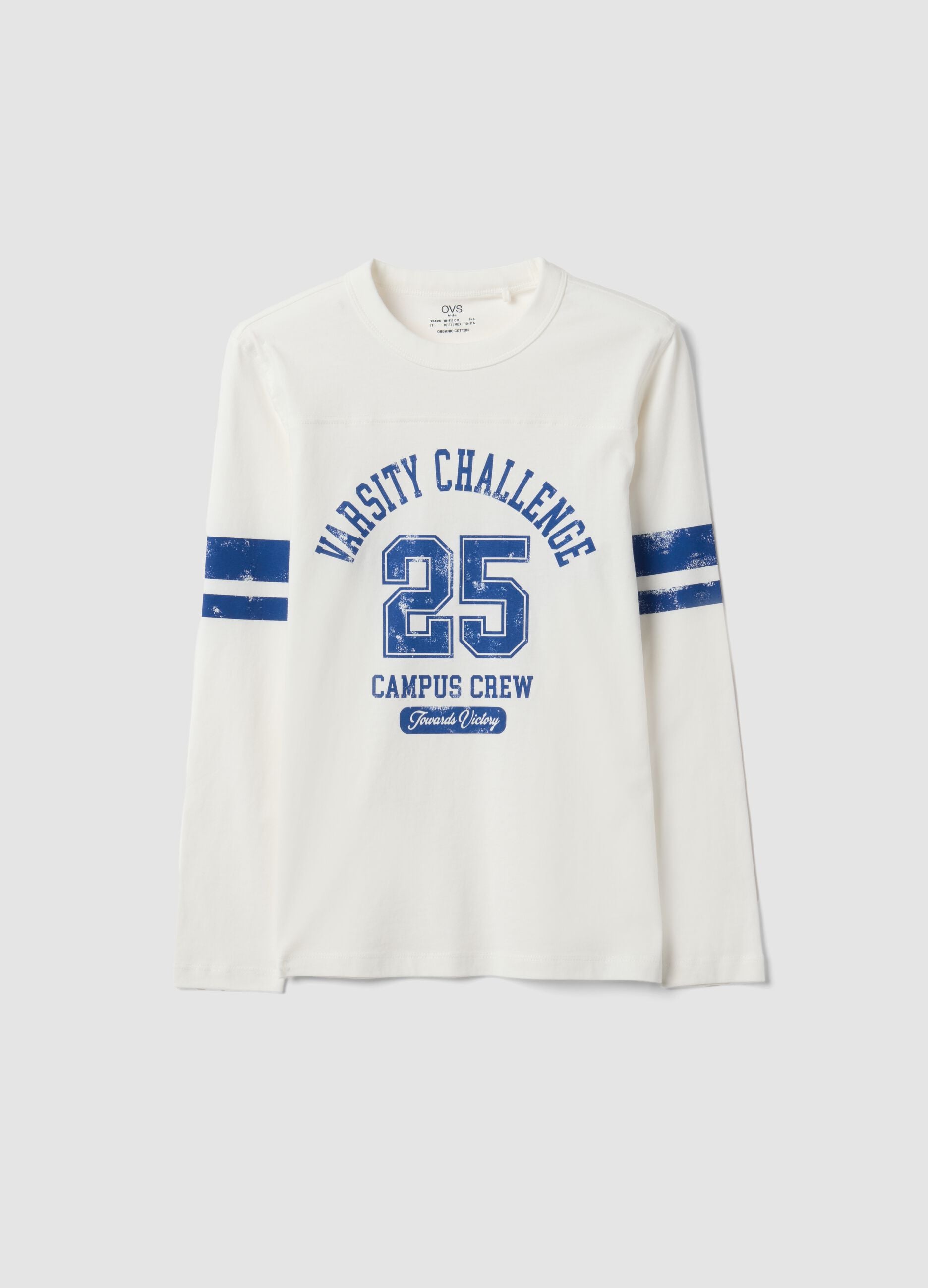 White organic cotton T-shirt with varsity print for boys