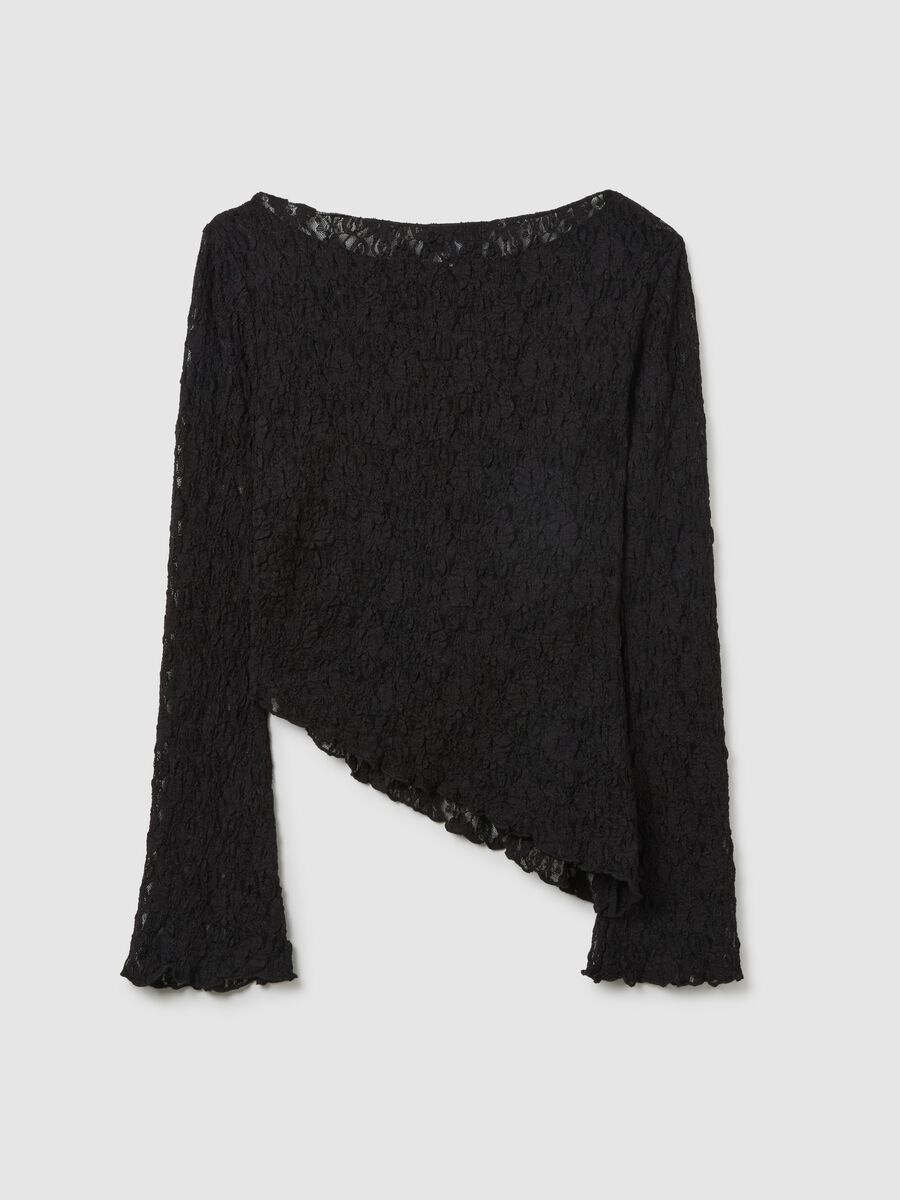 Maglia a maniche lunghe in pizzo nera regular fit con scollo a barca_4
